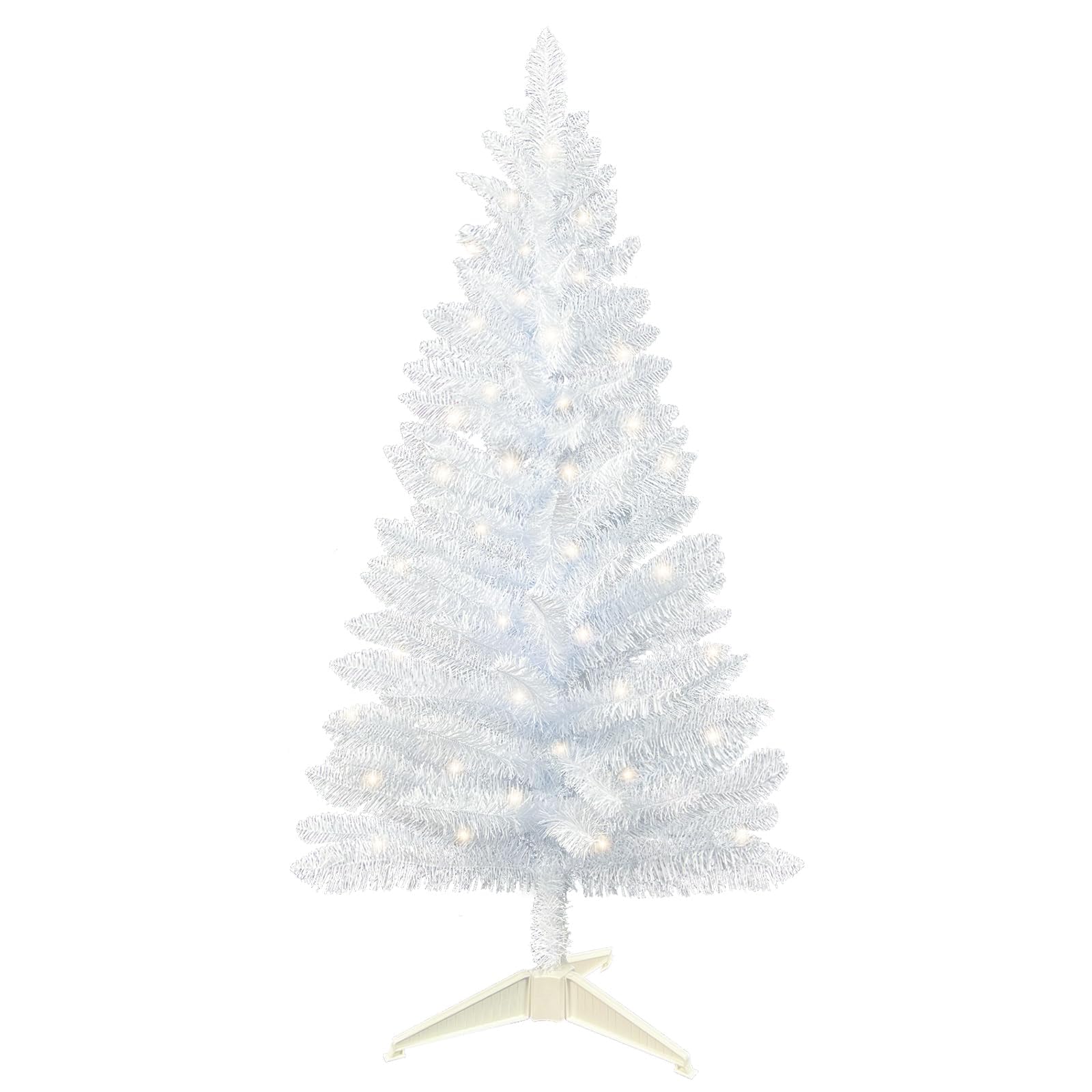 Photo 1 of 3.5ft Lighted Artificial White Christmas Tree | Leeheeyee Small Christmas Tree, Not Pre-lit White Tinsel Pine Trees with Lights, Ideal for Home, Office, and Xmas Tree Party Décor
