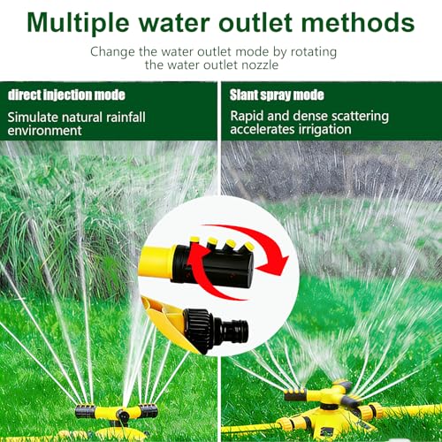 Lawn Sprinkler 360 Degree Sprinkler, Garden Irrigation System with a 10 Metre Long Leather Tube, Automatic Lawn Sprinkler Water 3-Arm Rotating Sprinkler with Quick Connector for Garden Lawn