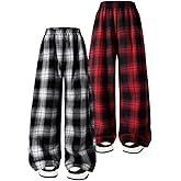 Nivne Tco 2pcs Tween Girls Pants Set Fashion Check Pattern Baggy Elastic Waist Wide Leg Plaid Sweatpants