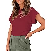 GeGekoko Women Short Sleeve Tshirts Crew Neck Basic Cotton Draped Tee Summer Ruched Side Top S-1L