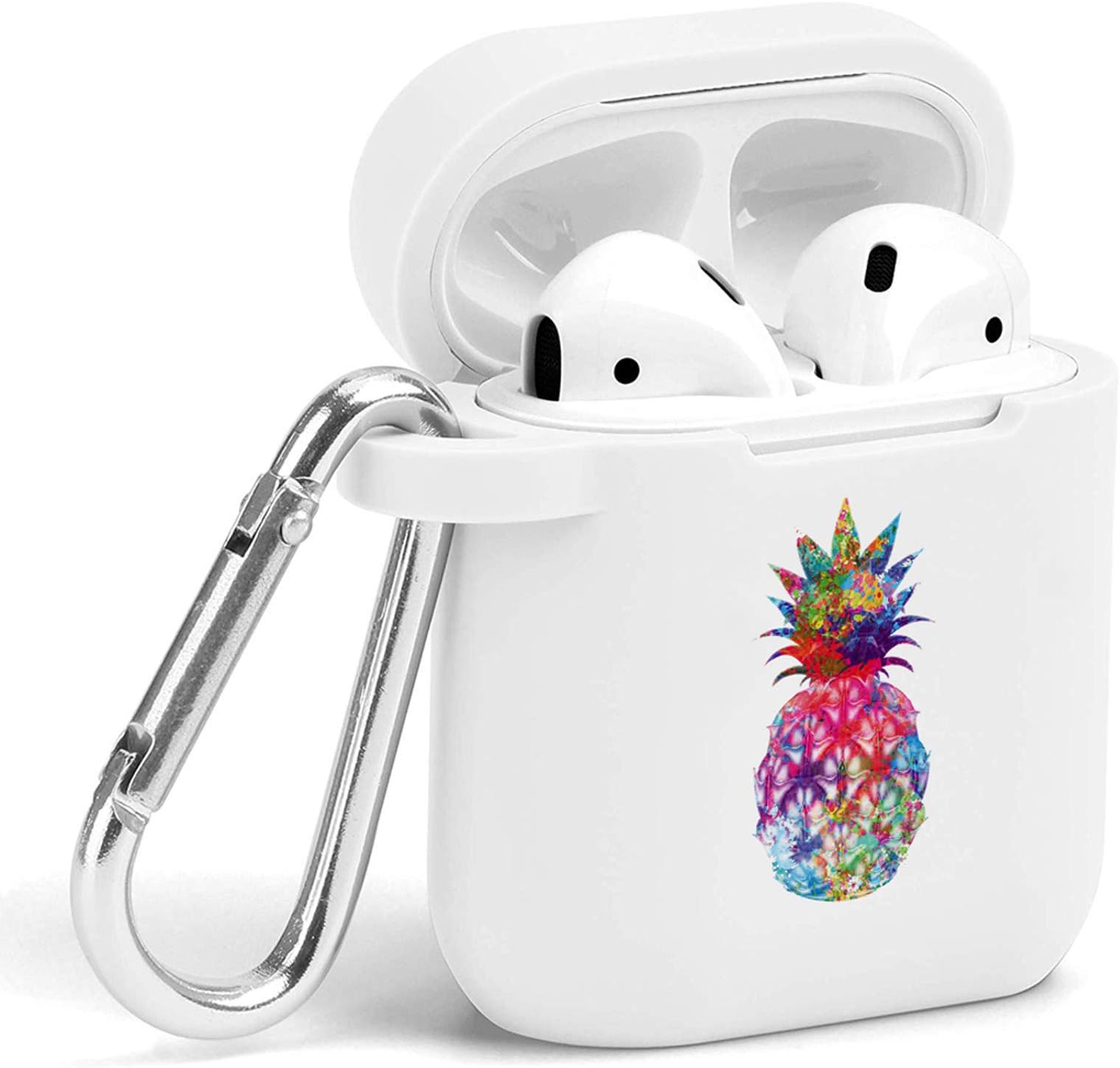 Case for Air Pods - Cute Flexible Protector Silicone Holder Cover with Keychain Accessories Compatible with Airpods 1 2 Pineapple