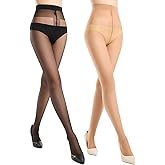 MANZI 2 Pairs Sheer Tights for Women T-Crotch Ultra Thin 20D Reinforced Pantyhose High Waist Stockings