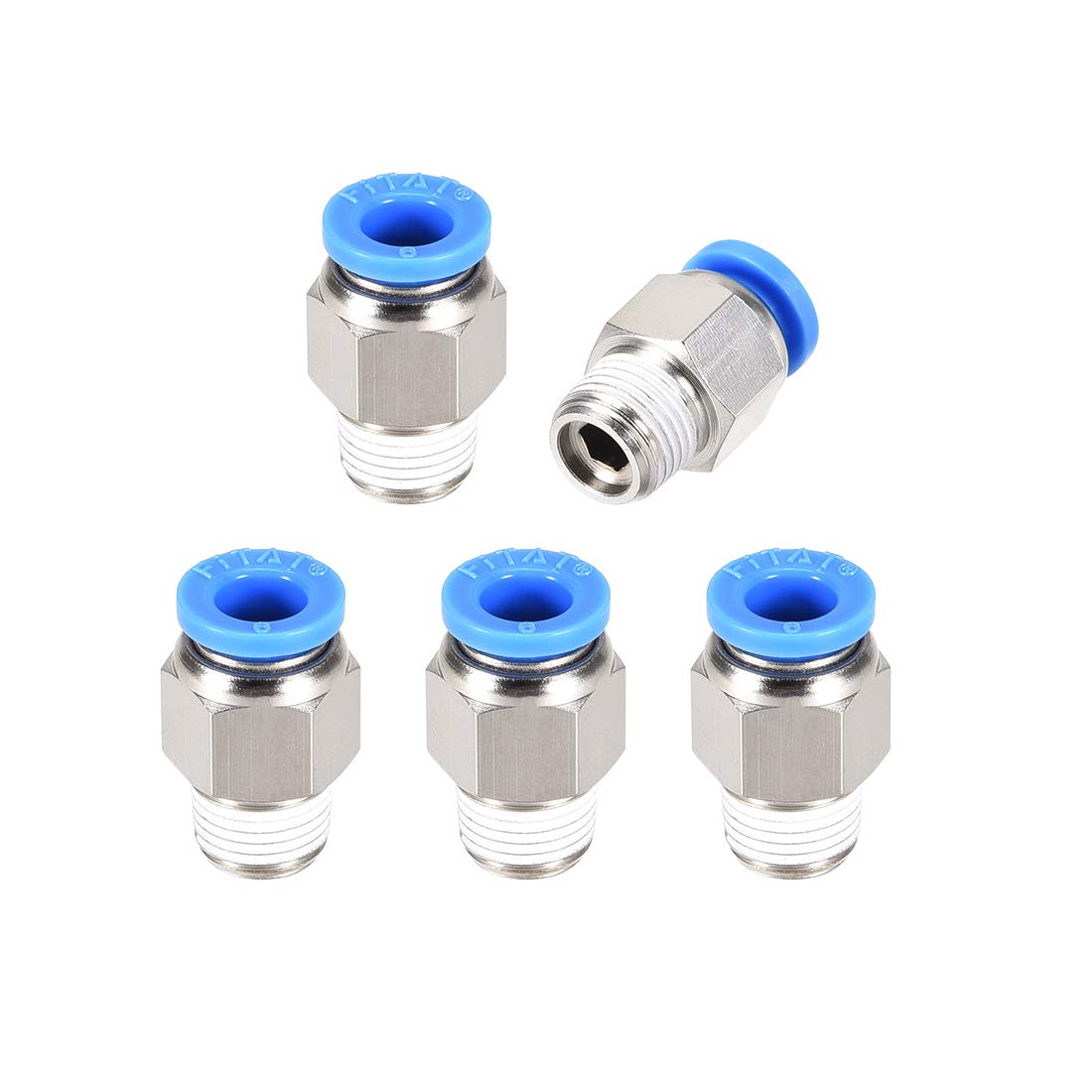 sourcing map 1/8PT Male Straight Thread 6mm Push to Connectors Quick Fittings Silver Tone 5Pcs
