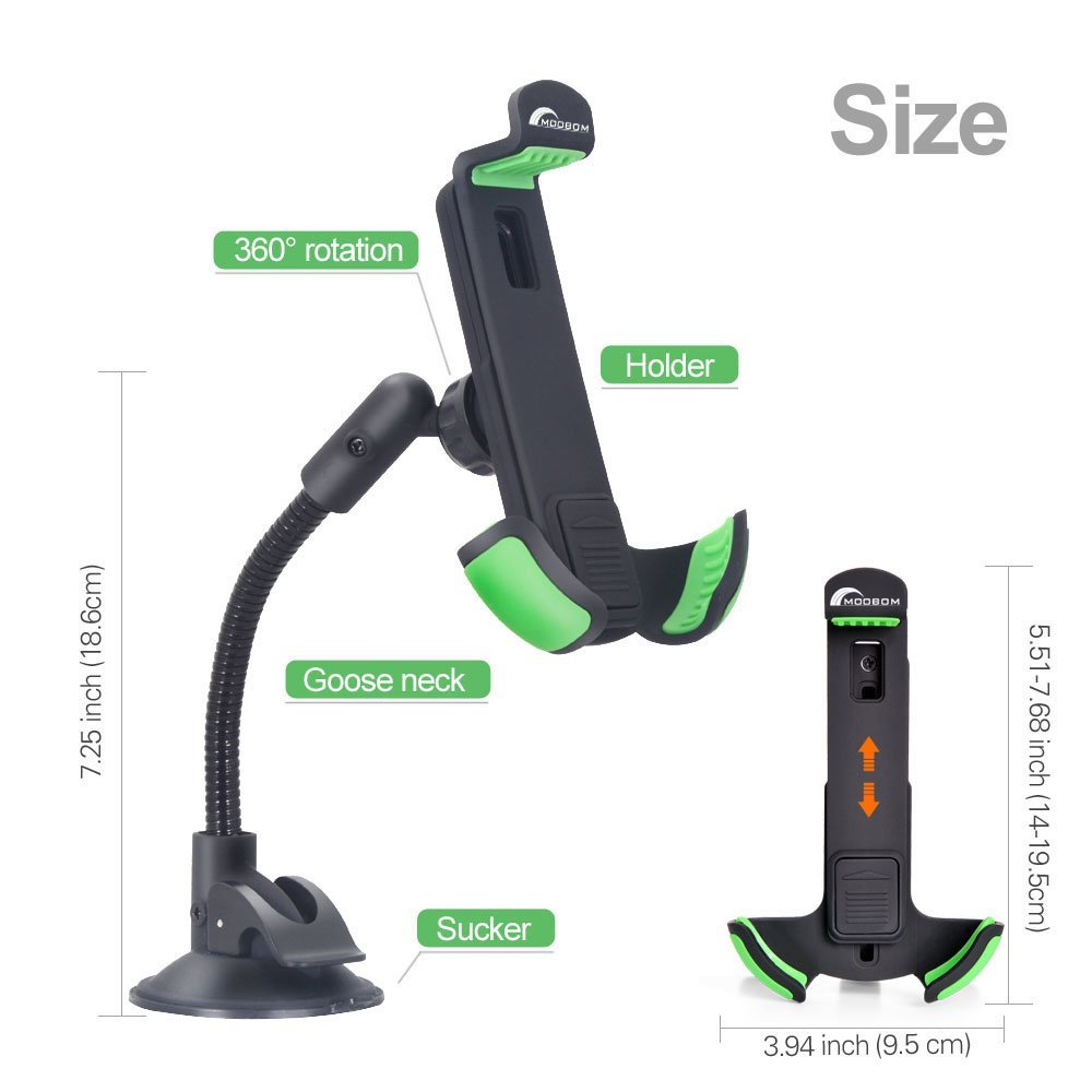 Moobom Car Mount Long Arm Suckers Handsfree Holder With 360 Degree Rotation Suction Cup Cradle on Universal Windowsheild Dashboard for iPhone Samsung Various Smartphones