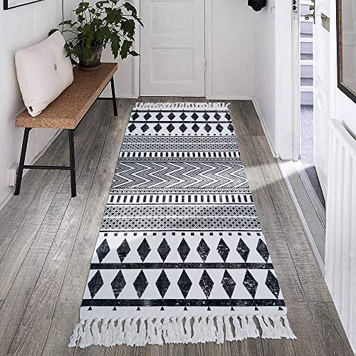 HEBE Cotton Runner Rugs 2.3'x6' Machine Washable Woven Tassel Cotton