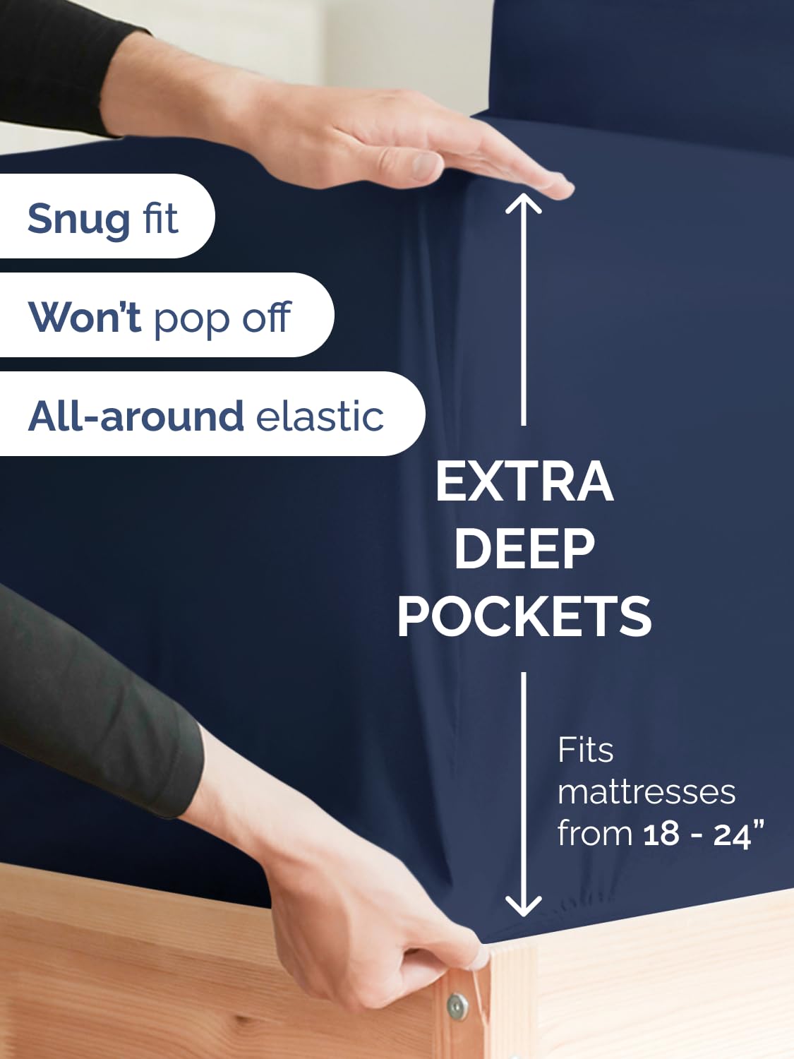Extra Deep Queen Sheet Set - 6 Piece Breathable & Cooling Sheets - Hotel Luxury Bed Sheets Set - Easy & Secure Fit - Soft, Wrinkle Free & Comfy Sheets Set - Navy Blue Sheet Set with Extra Deep Pockets