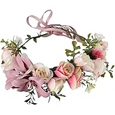 Vivivalue Wedding Floral Crown Flower Garland Headband Hair Wreath Floral Headpiece Halo Boho with Ribbon Party Prom Festival Photos