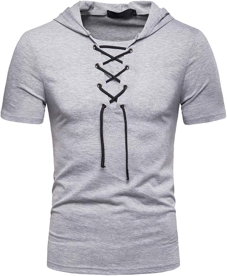Mens Fashion Short Sleeve Hooded - Casual Solid Color Pullover T Shirts Summer Tops