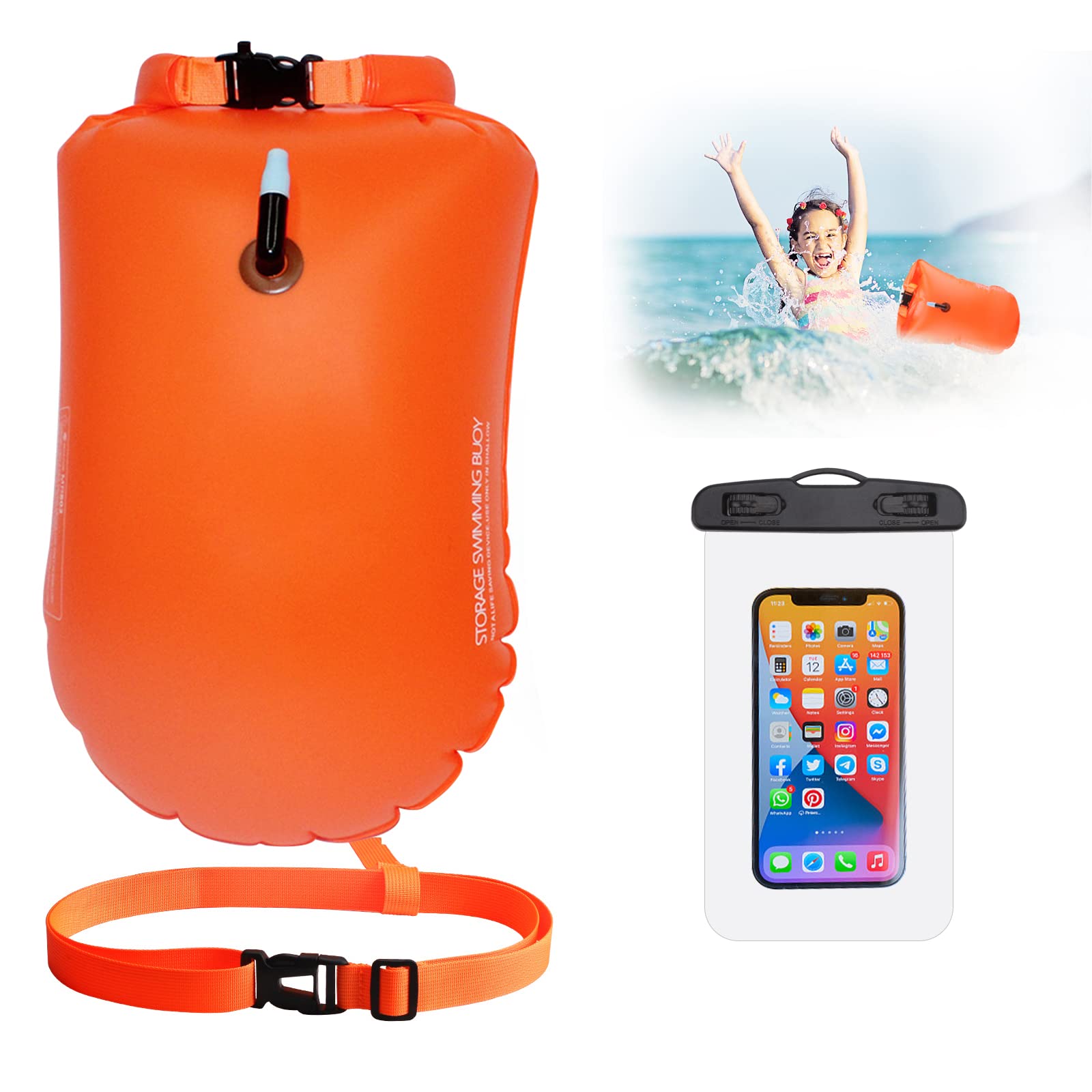 Swim Buoy Tow Float Dry Bag,20L Wild Swim Float,Swimming Bag with Waterproof Phone Case,Swim Accessories for Open Water Sports Kayakers Swimmers Triathletes Snorkelers,Swim Bubble Highly Visible