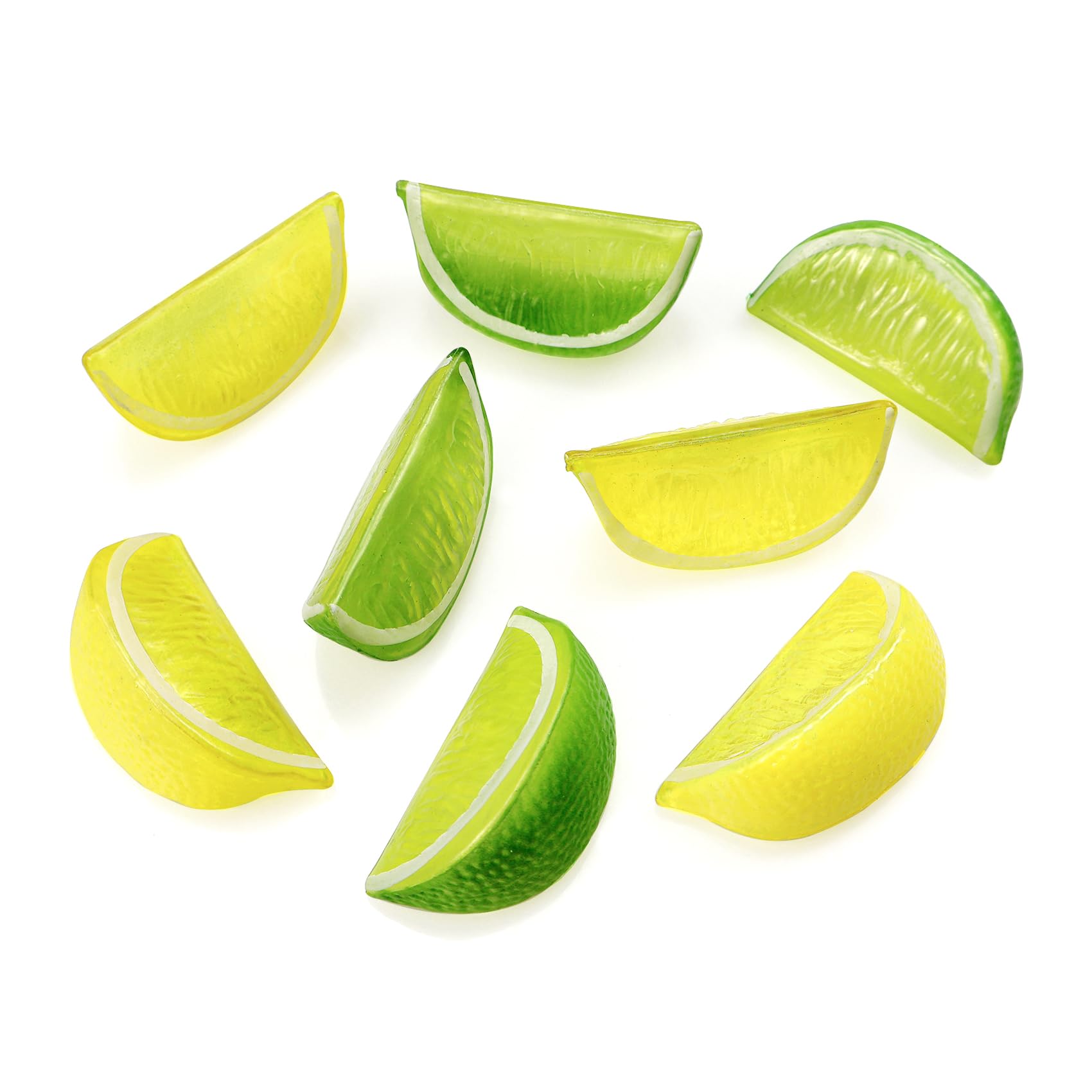 Lorigun 8pcs Fake Lemon Wedge Slice Garnish Artificial Fruit Lemon Block Faux Food House Decoration(Green Yellow,Each Color 4Pcs)