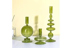 Rtteri 3 Pcs Glass Candlestick Holders Glass Candle Holders Groovy Wavy Elegant Taper Candle Stick for Wedding Home Birthday Party Christmas Halloween Decoration Windowsill Decor(Green)