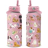 CTATDIOP Dog Gifts for Women - 32oz Dog Themed Insulated Water Bottle with Straw - Christmas Birthday Gifts for Puppy Lover - Cute Puppy Stainless Steel Coffee Cup for Sports, Gym, Travel, School
