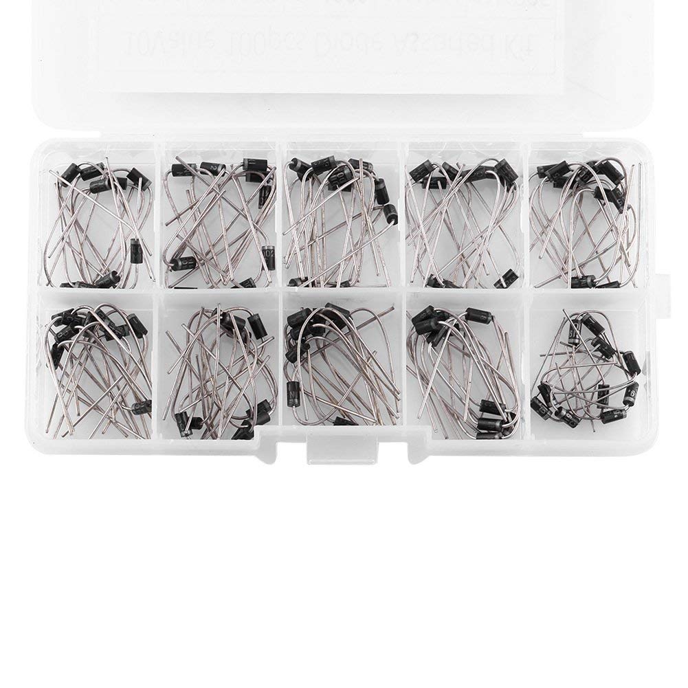 Hilitand 100 Pcs Diode 10 Values Rectifier Diode Assortment Electronic Kit 1N4001~1N4007 1N5817~1N5819 With Plastic Storage Box