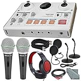 Tascam US-42 MinStudio Creator Audio Interface for Podcasting W/Platinum Bundle W/Cables + 2 Samson Microphones + Headphones + Pop Filters +Goose Neck Stands + Fibertique Cleaning Cloth