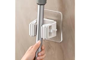 4Pcs Broom Holder Mop Hanger Wall Mount Hook Plastic Easy Install No-Drill Strong Adhesive Organizer