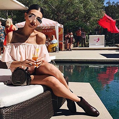 zeroUV - Mod Fashion Teardrop Rimless Mirror Flat Lens Metal Frame Aviator Sunglasses 58mm (Gold / Pink Mirror)