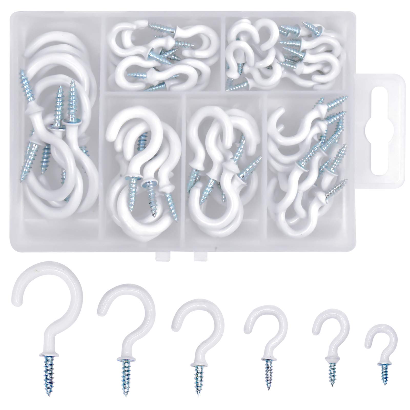 wangjiangda White Screw in Eye Hooks 70pcs Ceiling Hooks Hooks Steel Plastic Coated Ceiling Hooks for Hanging Mug Cup Under Cabinet Shelf Wall