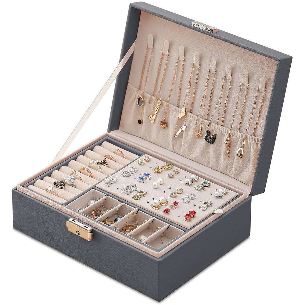 Mtianxy Jewellery Box, Women Double-Layer Pu Leather Women Mother's Day Birthday Gift Jewelry Storage Case for Rings Earrings Bracelets Necklaces Jewellery Organiser