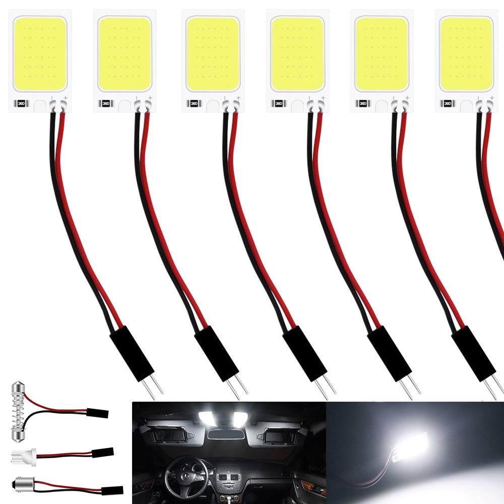 Defvnsy LED Panel Dome Light, Super White 18SMD COB Chipsets Car Interior Reading Plate Light, Roof Ceiling Interior Wired Lamp With T10 / BA9S / Festoon Adapters (Pack of 6)