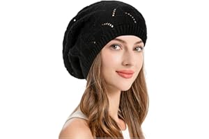 Women Mid-Weight Slouchy Leafy Cutout Crochet Soft Knit French Beret Hat