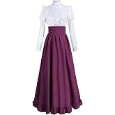 CR ROLECOS 2-Piece Victorian Dress for Women 1800s Ruffled Ball Gown | 2-piece Victorian 1800s Civil War Edwardian ruffled renaissance ball gown, elegant navy blue costume