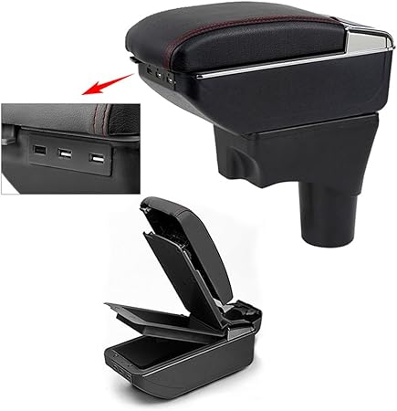 Amazon 日産 ノート E12 アームレスト コンソールボックス 多機能 収納 ケース ドリンクホルダー 内装 カスタムパーツ Usbポート付 ブラック 改良版 外付コンソールボックス 車 バイク