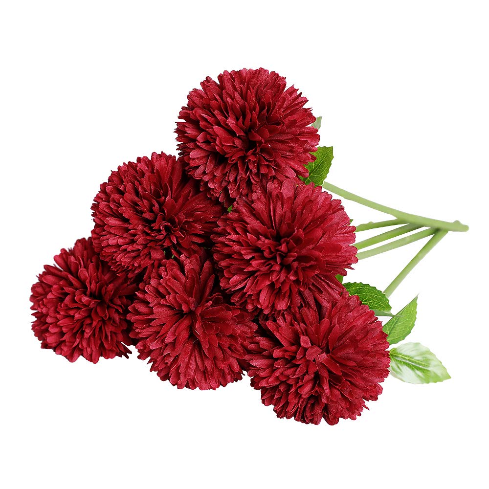 Tifuly Artificial Hydrangea Flowers, 6 Pcs Silk Chrysanthemum Small Ball Flowers for Home Garden Party Office Decoration Bridal Wedding Bouquets Floral Arrangement(Red) — image 1