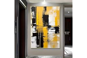 Modern Abstract Yellow Black Geometric Canvas Wall Art - Large Frames Vertical Poster for Living Room Bedroom Office Decor(90