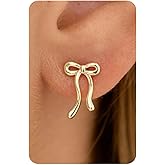 KINHOPI Small Bow Earrings for Women – Bow Earrings 14K Gold/White Gold Plated Minimalist Simple Coquette Ribbon Jewelry