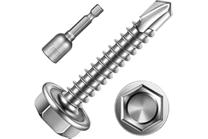 Mywish 200pcs #8×1" Self Tapping Screws, 410 Stainless Steel Self Tapping Tek Screw, Hex Washer Head Self Drilling Screws High-Strength Metal Screws, Hex Drive