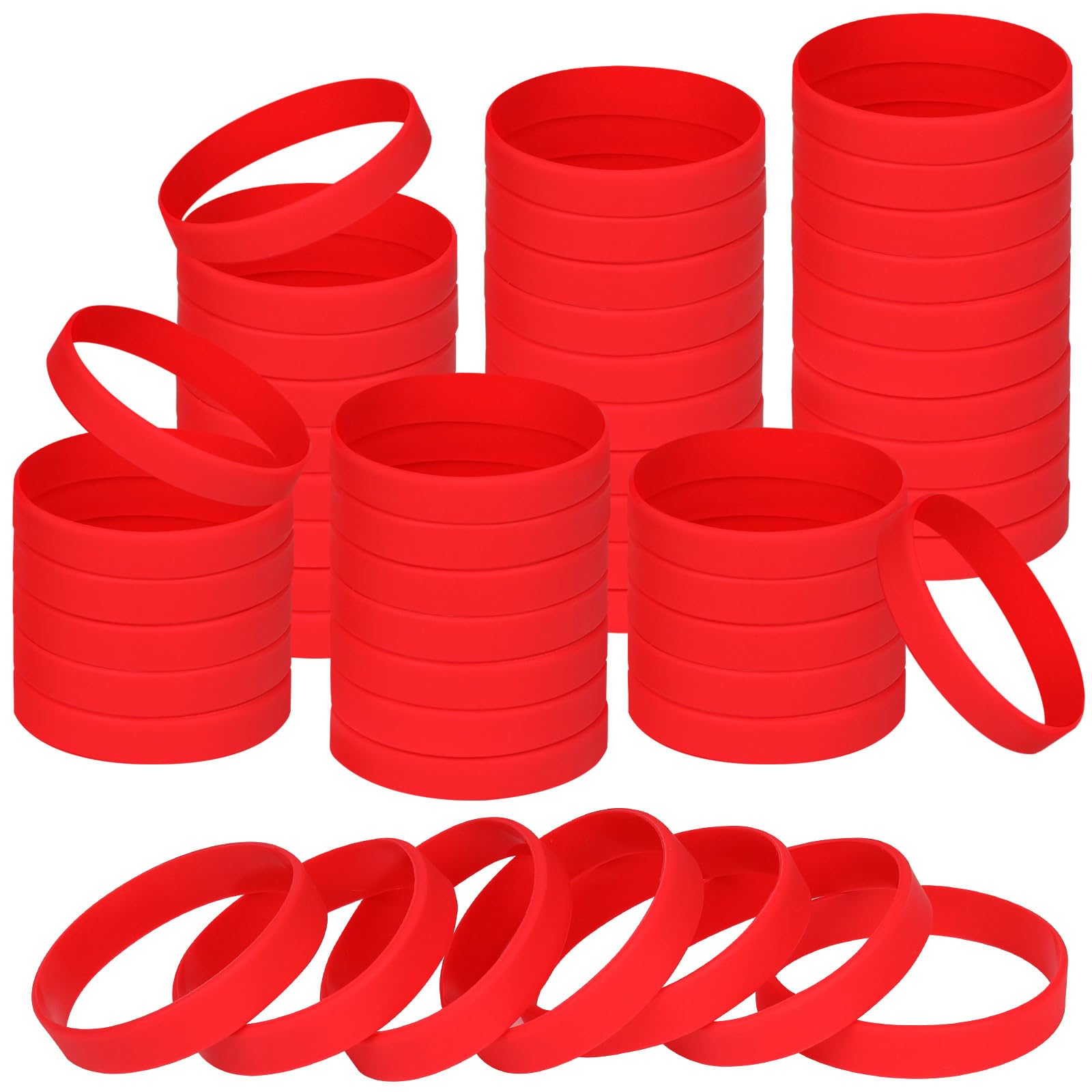 NAHRMY 7 inch Silicone Wristbands Blank Red Rubber Bracelets for Kid Teen, 120 pcs Sports Party Silicone Elastic Wristband Bulk Bracelet bands for Events School Teacher Supplies — image 1