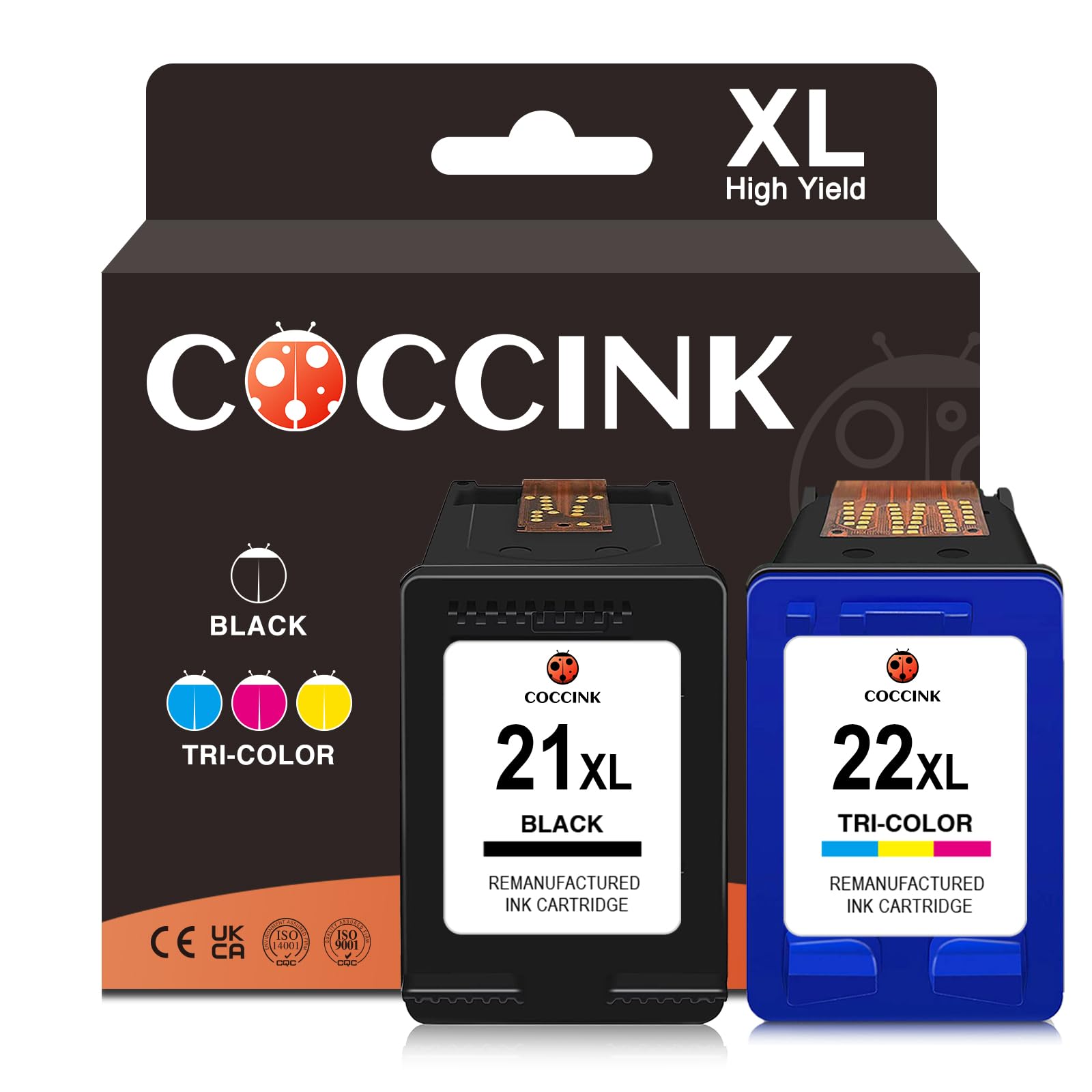 COCCINK 21XL 22XL 21/22 Printer Ink Cartridges Replacement for HP 21 22 XL Compatible with Deskjet F2120 F2180 F2280 F335 F380 F390 F4180 F4190 D1460 D1530 D2360 D2460 OfficeJet 4315 J3608 Twin Pack