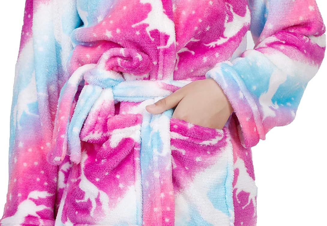 Unicorn Design Hooded Robe Skin Friendly /& Soft Bathrobe for Girls 3 to 11 Y