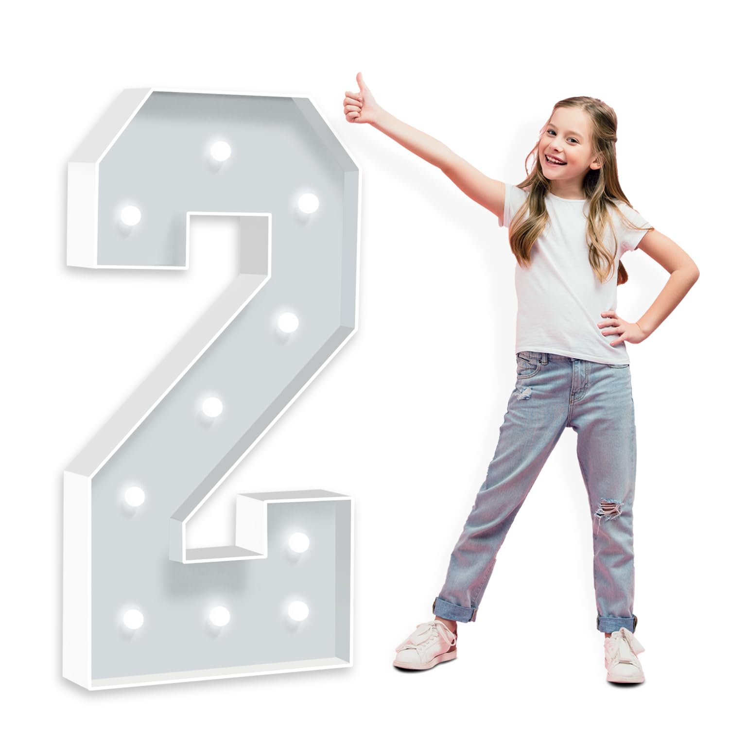 Photo 1 of 4FT Marquee Light Up Numbers, Foam Board Mosaic Balloon for Party Backdrop Displays, Large Happy 2nd 20th 25th Birthday Light Up Sign, Cardboard Number 2 for Parties Decorations, Assembly Required