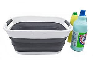 SAMMART 17.5L (4.6 Gallon) Small Collapsible/Foldable/Pop Up/Portable Washing Tub, Water Capacity 13.5L/3.5 Gallon (1, White/Grey)