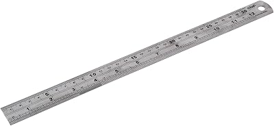 Rolson 50824 300mm Stainless Steel Ruler with Metric and Fraction Scales
