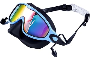 Kids Swim Goggles - 16.4 * 7.8cm Anti Fog Wide View Swimming, Nose Cover Earplug Design Goggles, Comfortable Leak Proof Swim