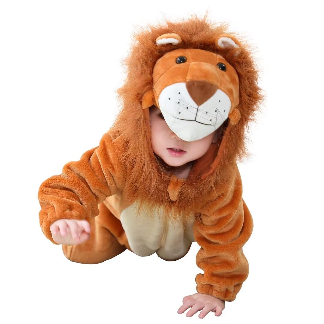 Baby Lion Costumes With Mane, Unisex Toddler Outfit Halloween Dress Up Romper 1-3 Months Image