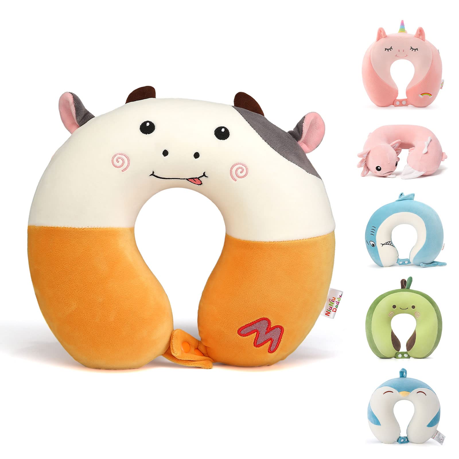 Photo 1 of Niuniu Daddy Kids Travel Neck Pillow - Memory Foam Neck and Chin Support for Airplane, Car, Road Trips - Cute Cow Design, Airplane Essentials for Kids Boys Girls