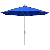 California Umbrella 11Ft Sunbrella Patio Umbrella, Fiberglass Ribs, Hand-Crank, Tilt-Collar, Black Frame, Pacific Blue Fabric