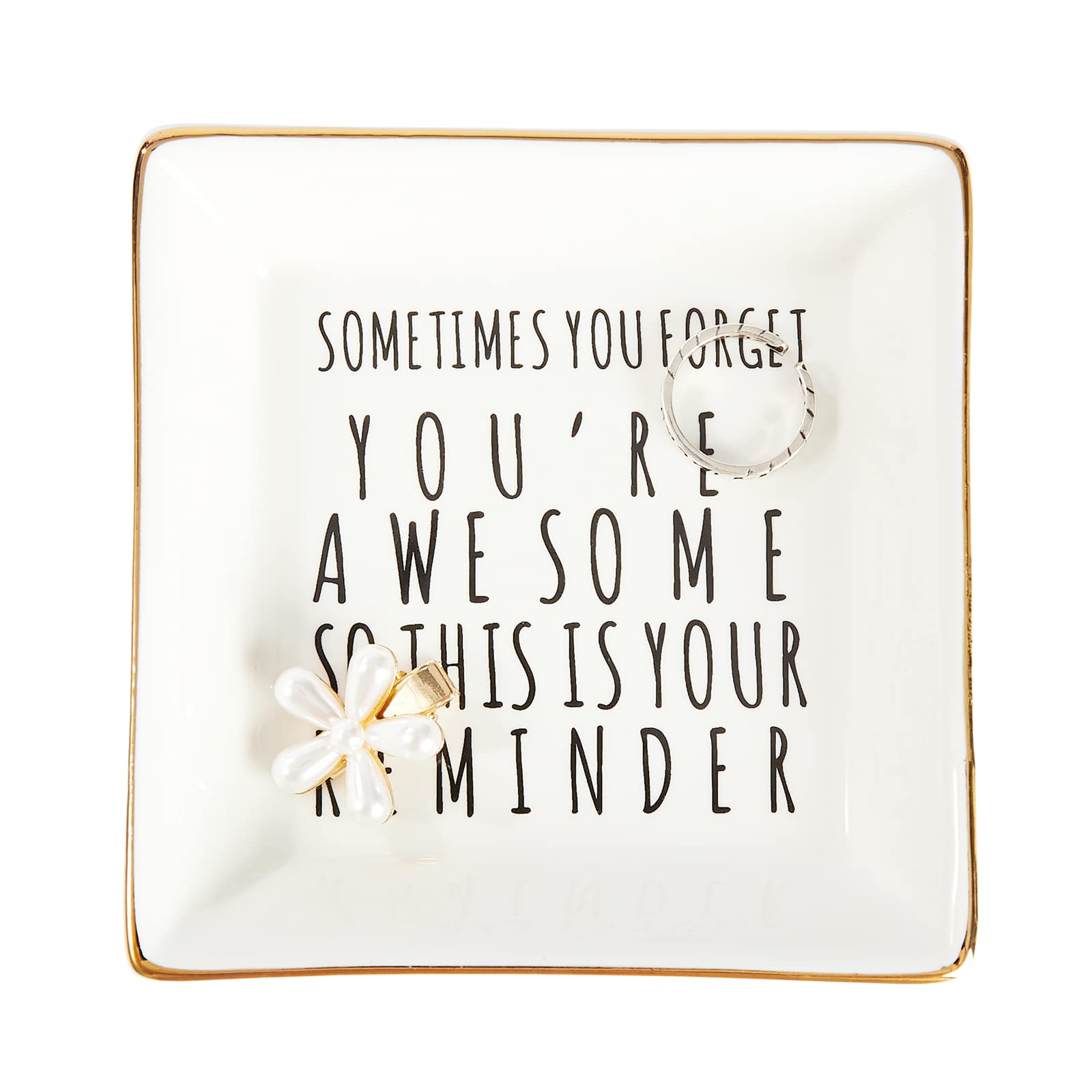 CL&MH Inspirational Gifts for Women,Encourage Gifts,Sometimes You Forget You're Awesome..Inspirational Ring Trinket Dish Gift,Holder Rings Bracelets Earrings Trinket Tray for Women Girls Birthday