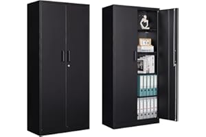 Anxxsu Metal Garage Storage Cabinet, 71'' Locking Storage Cabinet with 2 Doors and 4 Adjustable Shelves, Lockable Metal Cabinet for Office,Home,Garage,Gym,School (Black) SC9005D