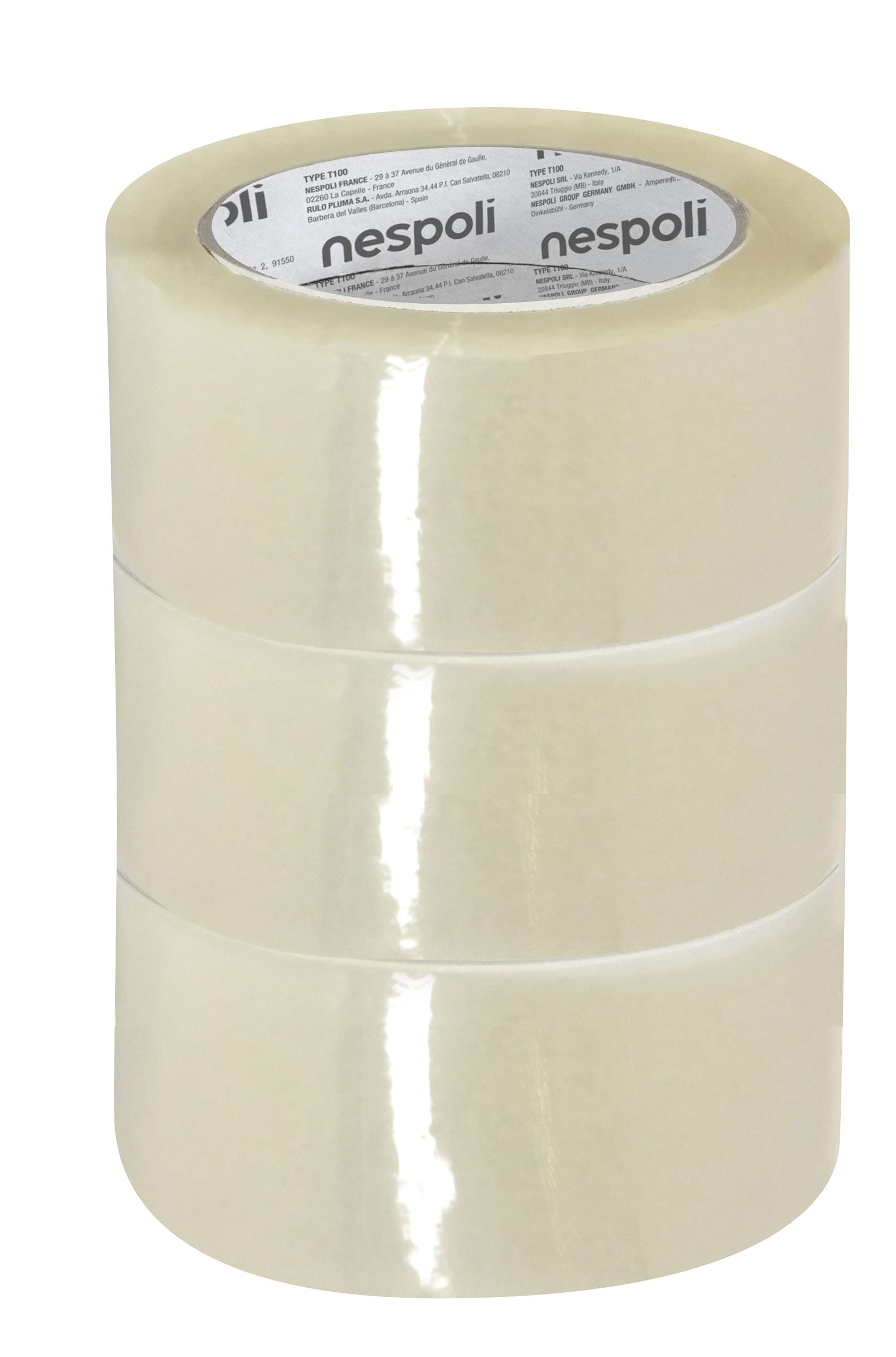 Nespoli N9930194706 Tower 3 Adhesive Sticky Packaging Tapes, Transparent, 50 mm x 66 m