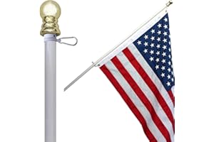 AMERICAN SIGNATURE Flag Pole for House - 6 ft Heavy-Duty Aluminum Tangle Free Spinning Flag Pole with Metal Mounting Rings - Outdoor Wall Mount Flagpole for Residential Commercial (White, 6')