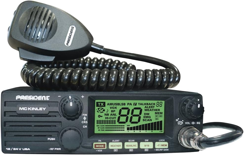 President Electronics MC KINLEY USA Hm AM/SSB Tranceiver CB Radio, 40 Channels, 7 Weather Channels, Channel Rotary Switch, Volume Adjustment and ON/OFF, Multi-functions LCD Display, 12/24V: Car Electronics