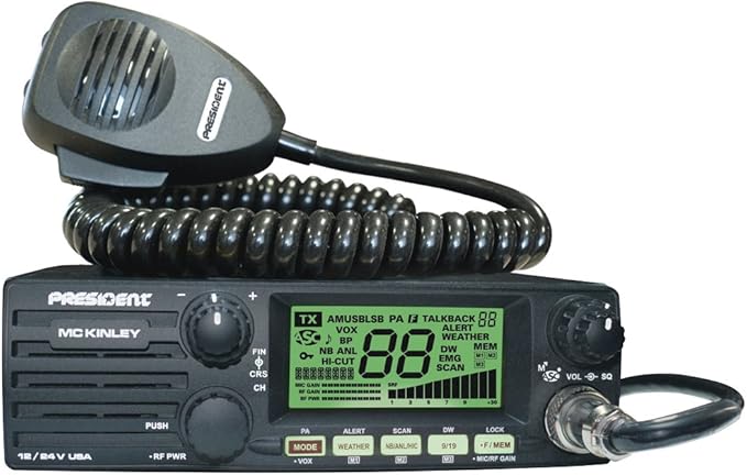 Amazon Com President Electronics Mc Kinley Usa Hm Am Ssb Tranceiver Cb Radio 40 Channels 7 Weather Channels Channel Rotary Switch Volume Adjustment And On Off Multi Functions Lcd Display 12 24v Car Electronics