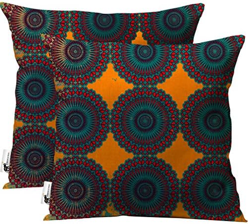 Boho Outdoor Pillows Set of 2 Orange 16 Inch Indoor/Outdoor Pillows Moroccan Bohemian Style Decorative for Patio | UBU Republic