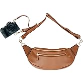 rr ruby+rae The Sidekick Camera Bag – Compact, Vegan Leather, Hands-Free Crossbody with Protective Suede Interior, Brown