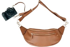 rr ruby+rae The Sidekick Camera Bag – Compact, Vegan Leather, Hands-Free Crossbody with Protective Suede Interior, Brown