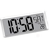 TXL Jumbo Digital Alarm Clock Battery Operated, Large Day Wall Clock, Custom Alarm/Count up-Down Timer, Calendar Temp 12/24Hr